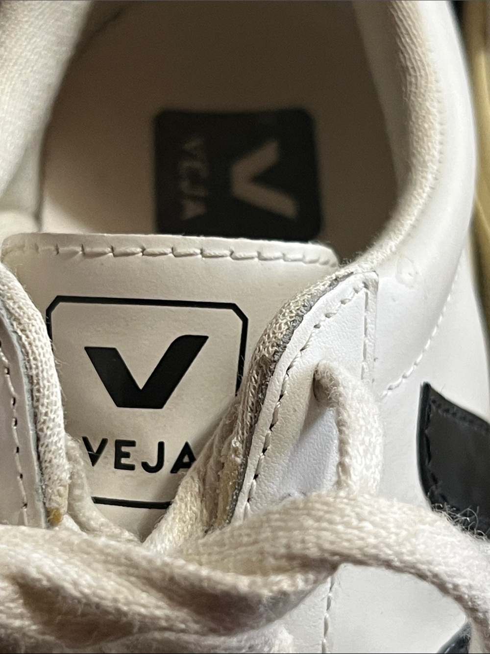 Veja White Leather Sneakers with Black V Logo Detail size 7 - Picture 14 of 15